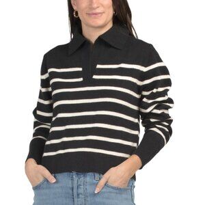 LUSH Black Ivory Striped Collared Sweater